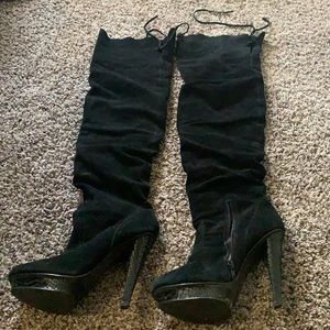 Black suede over the knee boots